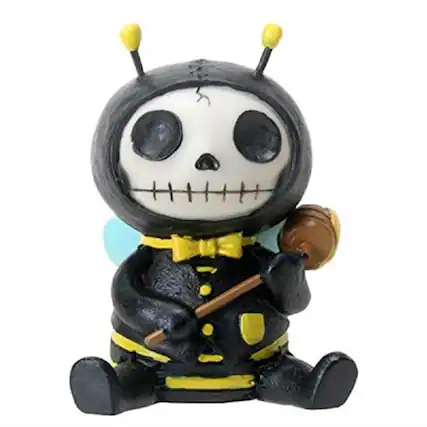 Front. Pacific Trading - Furrybones Sitting Buzz Skeleton in Bee Costume with Hood and Honey Figurine - Black.