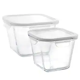 Gibson - Home House Specials 4 Piece Borosilicate Glass Square Storage Container Set with Snap Lids - Clear