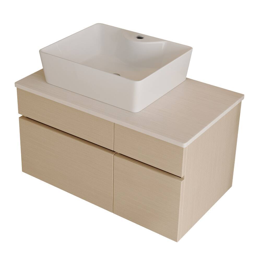 Alt View 9. Loheer - Loheer 31.5 inch floating bathroom vanity Wall Mounted with Vessel Sink White and Wood - White, Wood.