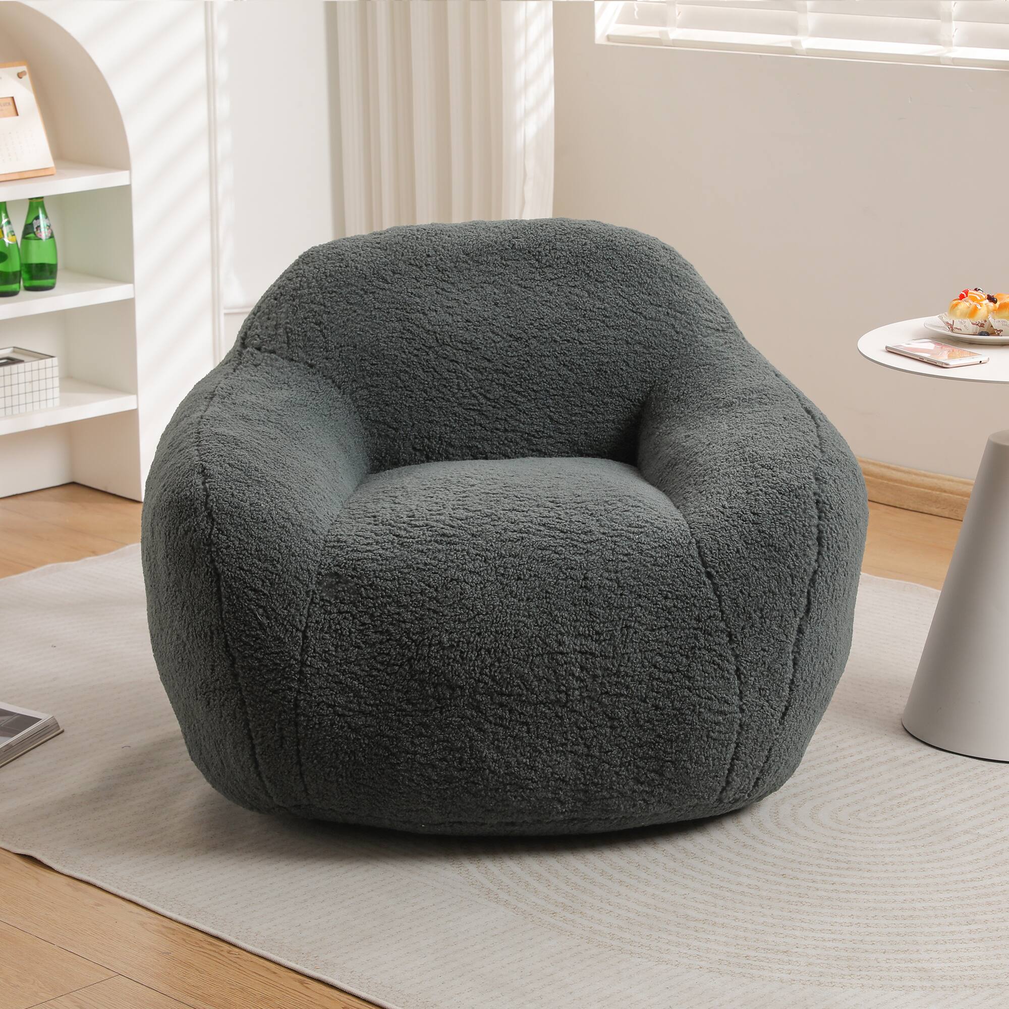 Angle. GOODSILO - Giant Memory Foam Filled Bean Bag Sofa with Armrests for Adults, Spacious Faux Fur Lounger for Living Room and Bedroom - Dark Gray.