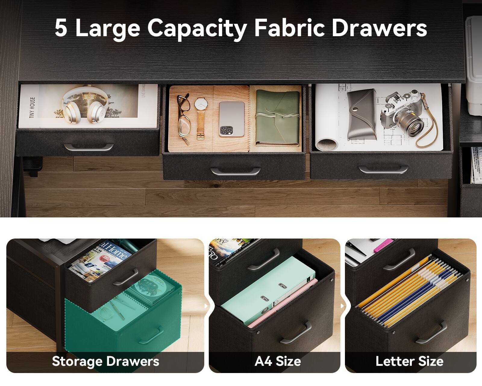 5 Large Capacity Fabric Drawers

HOUSE TINY

Storage Drawers

A4 Size

Letter Size