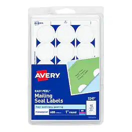 Avery - Printable Laser/Inkjet Mailing Seals, 1" Diameter, 600 Labels Per Pack - White