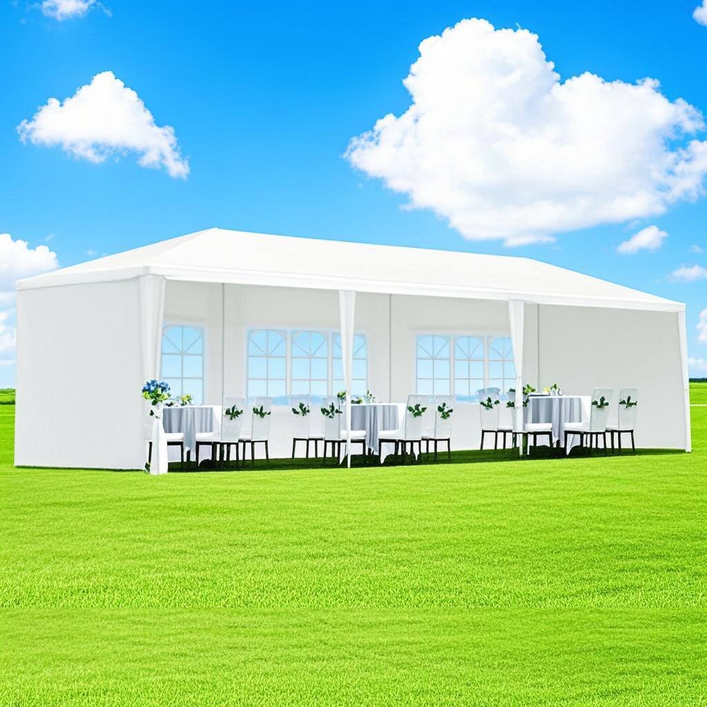 Left. Tiramisubest - 10x30' Outdoor Garden Gazebo Wedding Party Tent Canopy Marquee with 8 Removable Sidewalls - White.