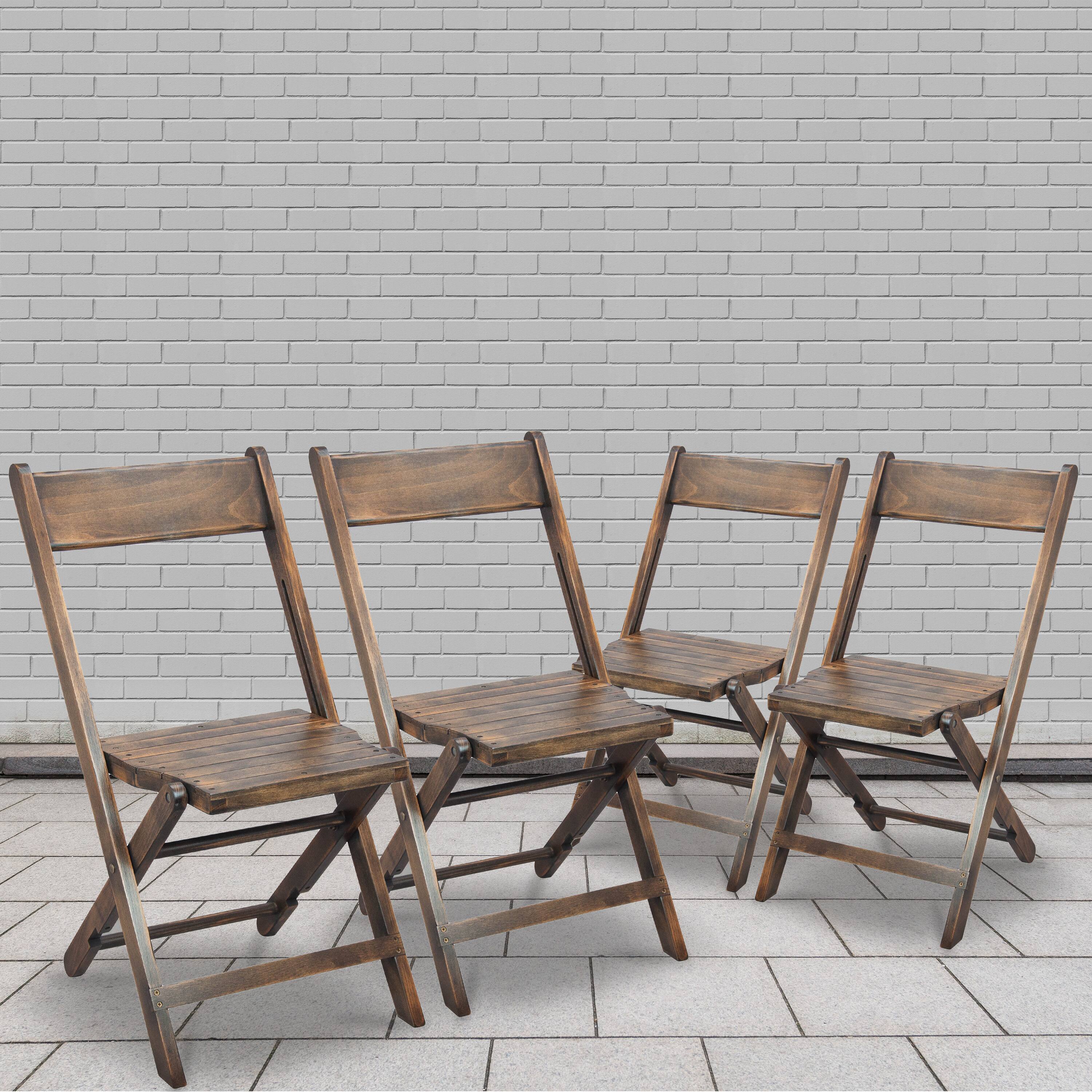 Alt View 2. Emma + Oliver - Slatted Wood Folding Wedding Chair - Event Chair, Set of 4 - Antique Black.