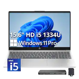 HP - Upgraded - 15.6" HD Laptop,Intel Core i5-1334U,8GB DDR4,512GB SSD+1TB Dock Set,Iris Xe Graphics,HD Camera,Win 11 Pro - Silver