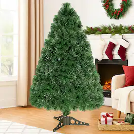 BreeBe - Prelit Fiber Optic Xmas Tree – PVC Artificial 3 to 5 FT Holiday Tree - Green
