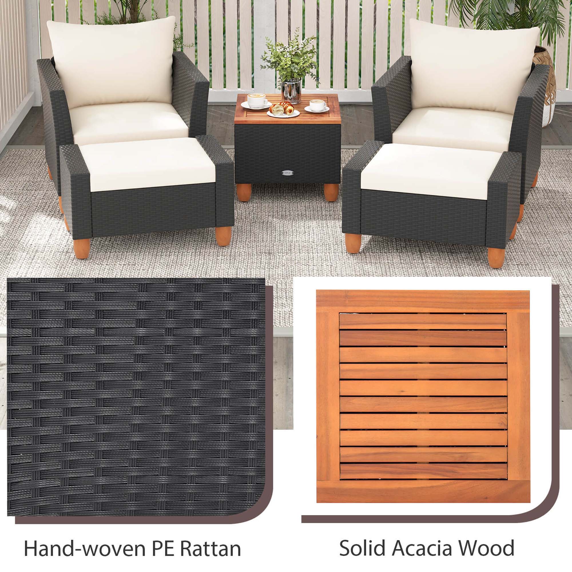 Hand-woven PE Rattan Solid Acacia Wood