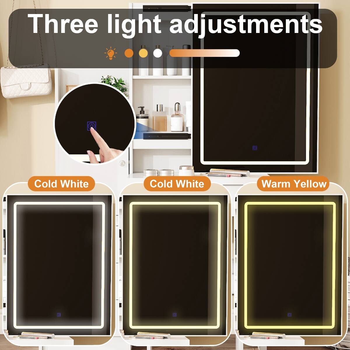 Three light adjustments

Cold White
Cold White
Warm Yellow