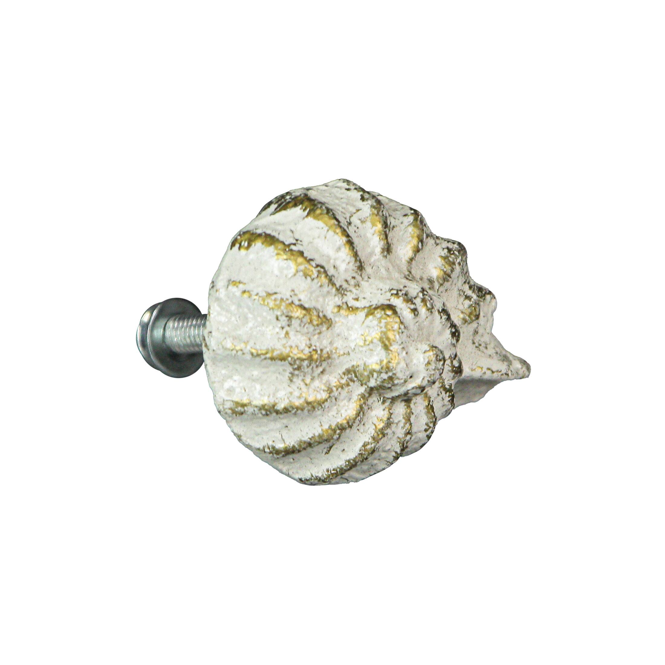 Alt View 5. Zeckos - White Cast Iron Nautilus Shell Drawer Pull Decorative Cabinet Knob Set of 6 - White.