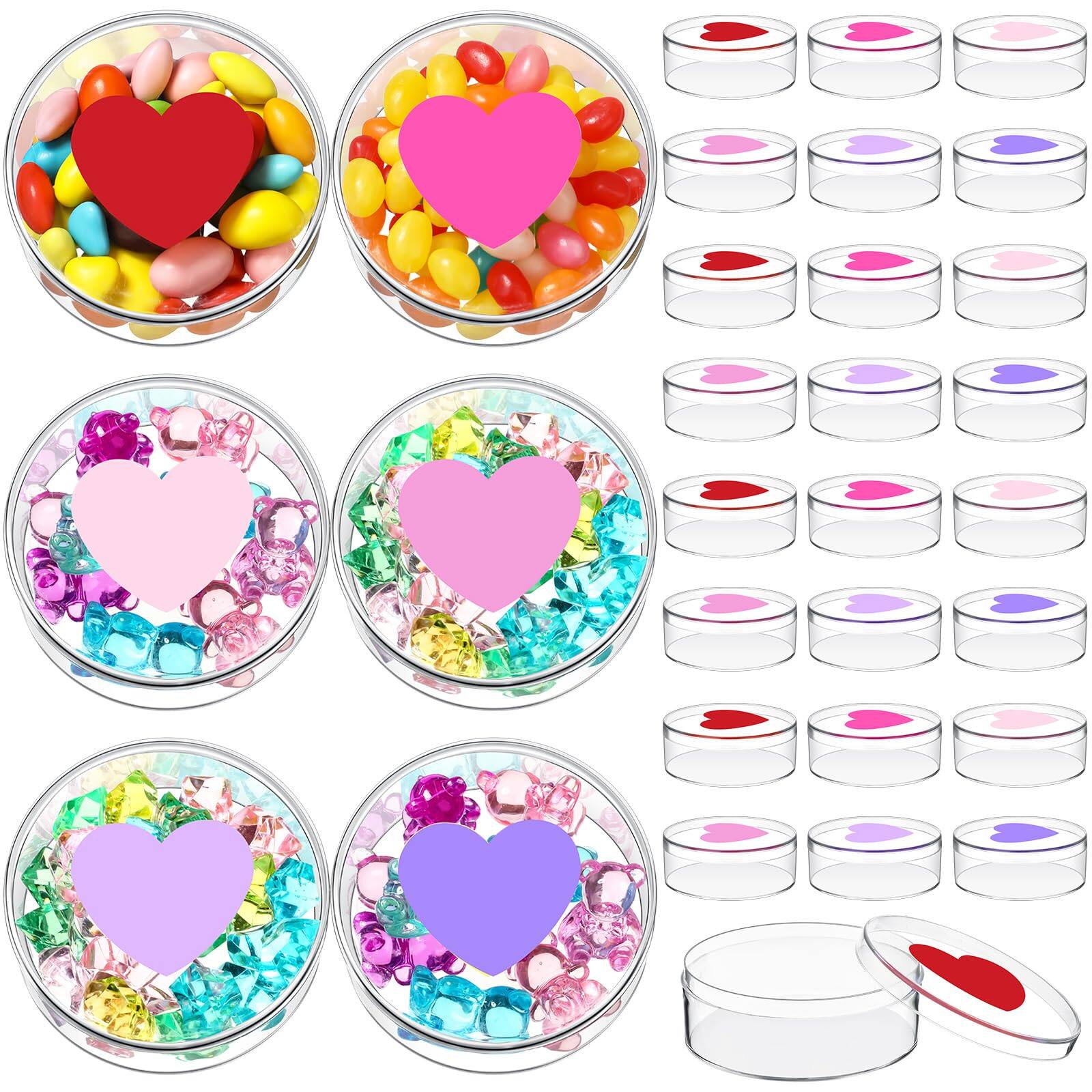 Paradigms Interiors - 24 Candy Boxes Plastic Box With Heart Print Lid Clear Round Valentine's Day Basket Stuffer For Cookie Valen - Warm Color