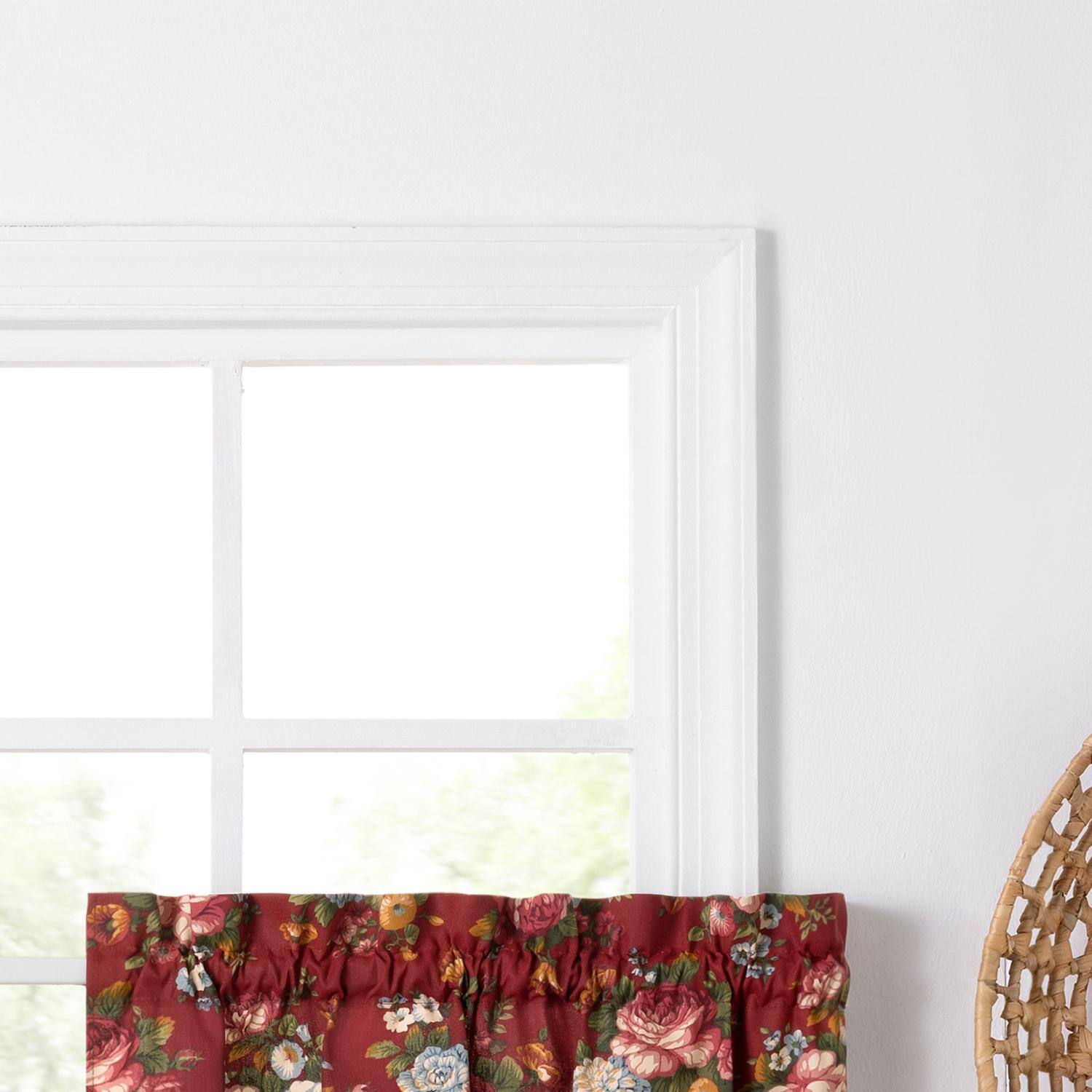 Left. Ellis Curtain - Ellis Bella Rose Stylish Medium Scale Printed Floral Pattern 1.5" Rod Pocket Tier for Windows 56"x24" Red - Red.