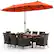 Front. Costway - 11 PCS Patio Wicker Dining Set with Double-Sided Outdoor Umbrella 8 Stackable Chairs - Orange + Mix Brown + Beige.