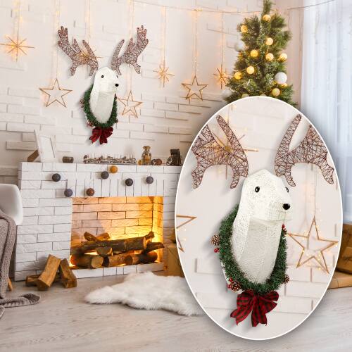 Alt View 7. Winado - 39in Christmas Wall Reindeer Head Decor with Light Hanging Wreath for Indoor / Outdoor Decoration - White.