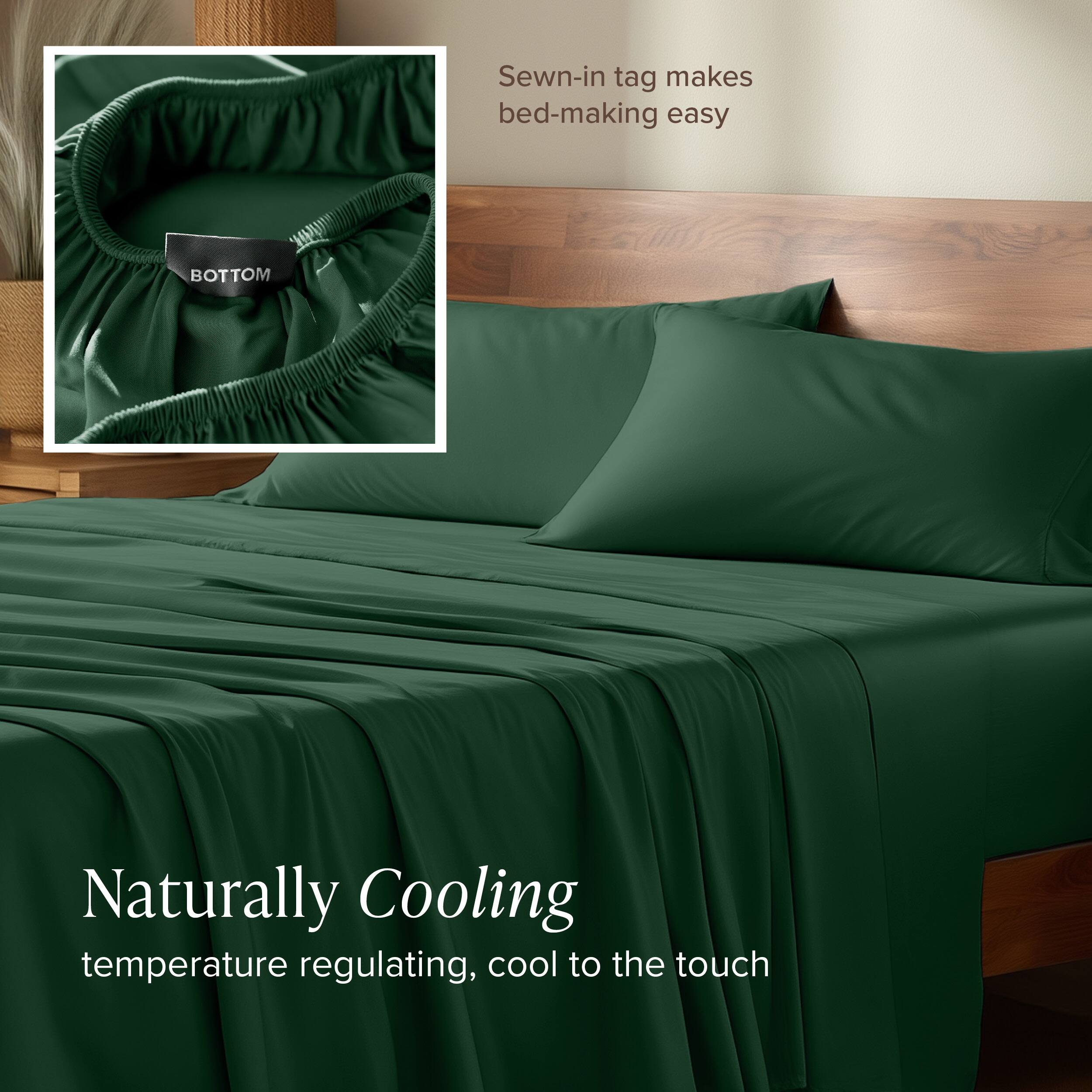 Sewn-in tag makes bed-making easy

Naturally Cooling  
temperature regulating, cool to the touch
