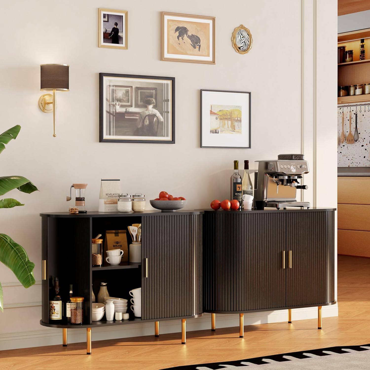 Alt View 1. Tiramisubest - 40 Inch Storage Cabinet,Fluted Sideboard Buffet Cabinet with Tambour Sliding Doors & Adjustable Shelf (Black) - Black.