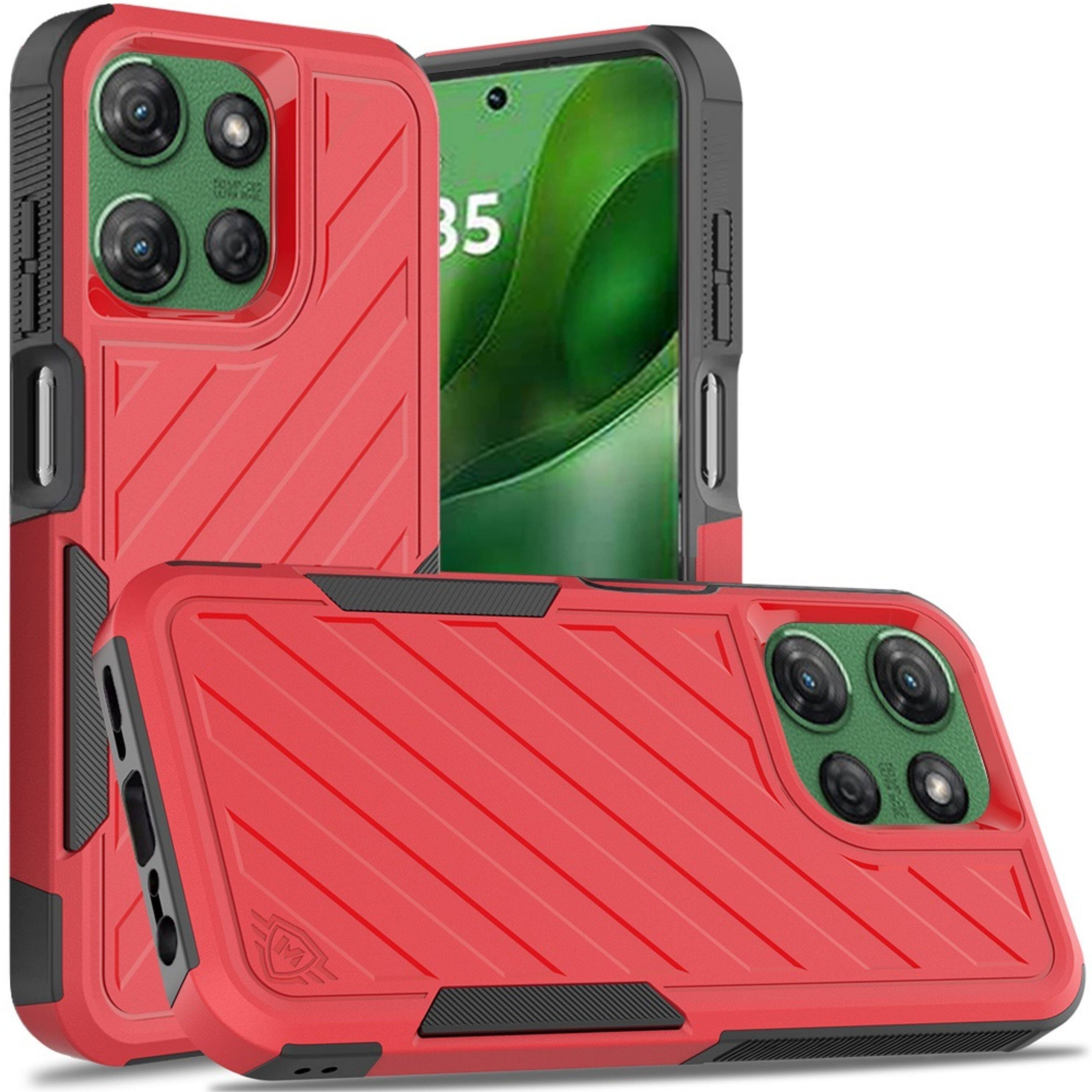 Angle. Kitcheniva - Dual-Layer Shockproof Lined Case Plus Tempered Glass For Moto G Power 2026/2025 Red/Black - Red/Black.