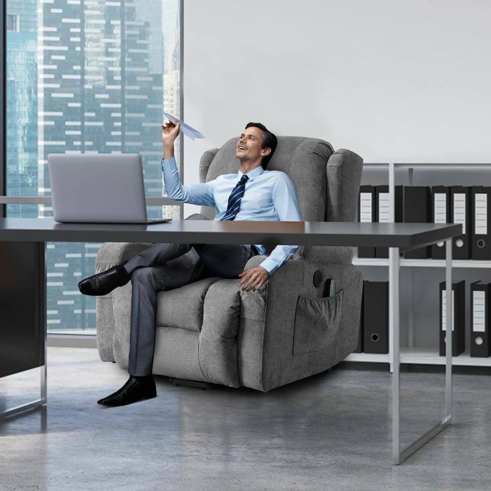 Back. Kadyn - Power Lift Recliner Chair, 8-Point Massage & Heat, 150° Recline, USB Port, Gray - Gray.
