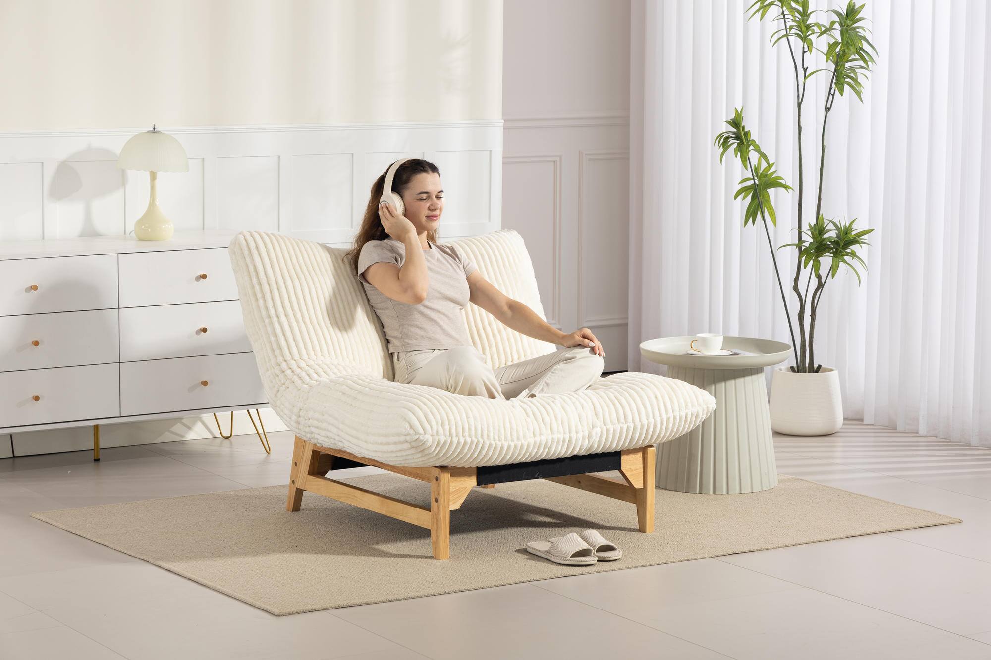 Alt View 5. Meqiodas - Bean bag chair for Adults ,Accent Armless Lazy Sofa, Casual Single Sofa, For Living Room And Bedroom - White.