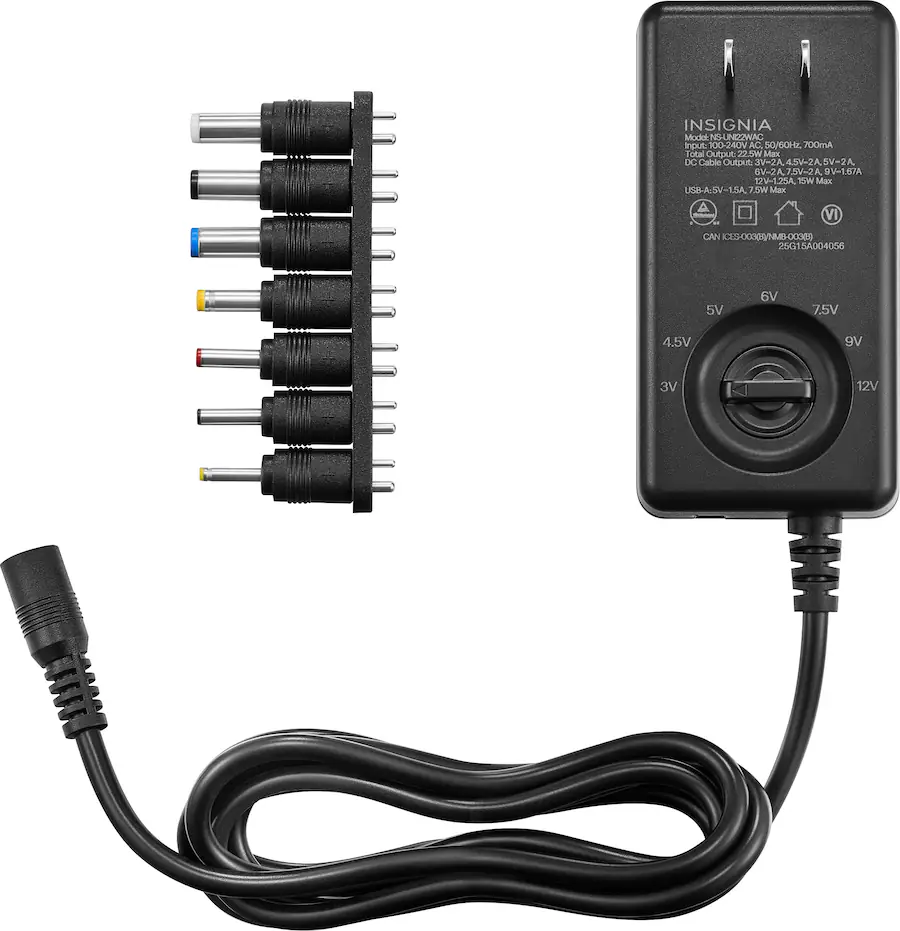 Insignia™ 22.5W Universal AC Adapter for Devices with Round Pin ...