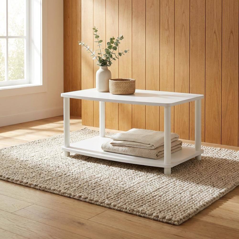 Alt View 2. FurniFact - White 2-Tier Elevated TV Stand with Rubberwood Solids and Walnut Veneers - White.