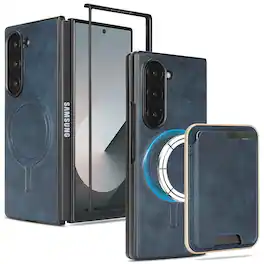 Dteck - 2-in-1 Magnetic Detachable Wallet Case for Samsung Galaxy Z Fold7, Shockproof PU Leather Phone Cover with Card Holder - Blue