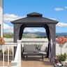 PURPLE LEAF - Outdoor Aluminum Hardtop Gazebo with Galvanized Steel Double Roof for Patio Deck with Netting and Curtains - 8' X 8'