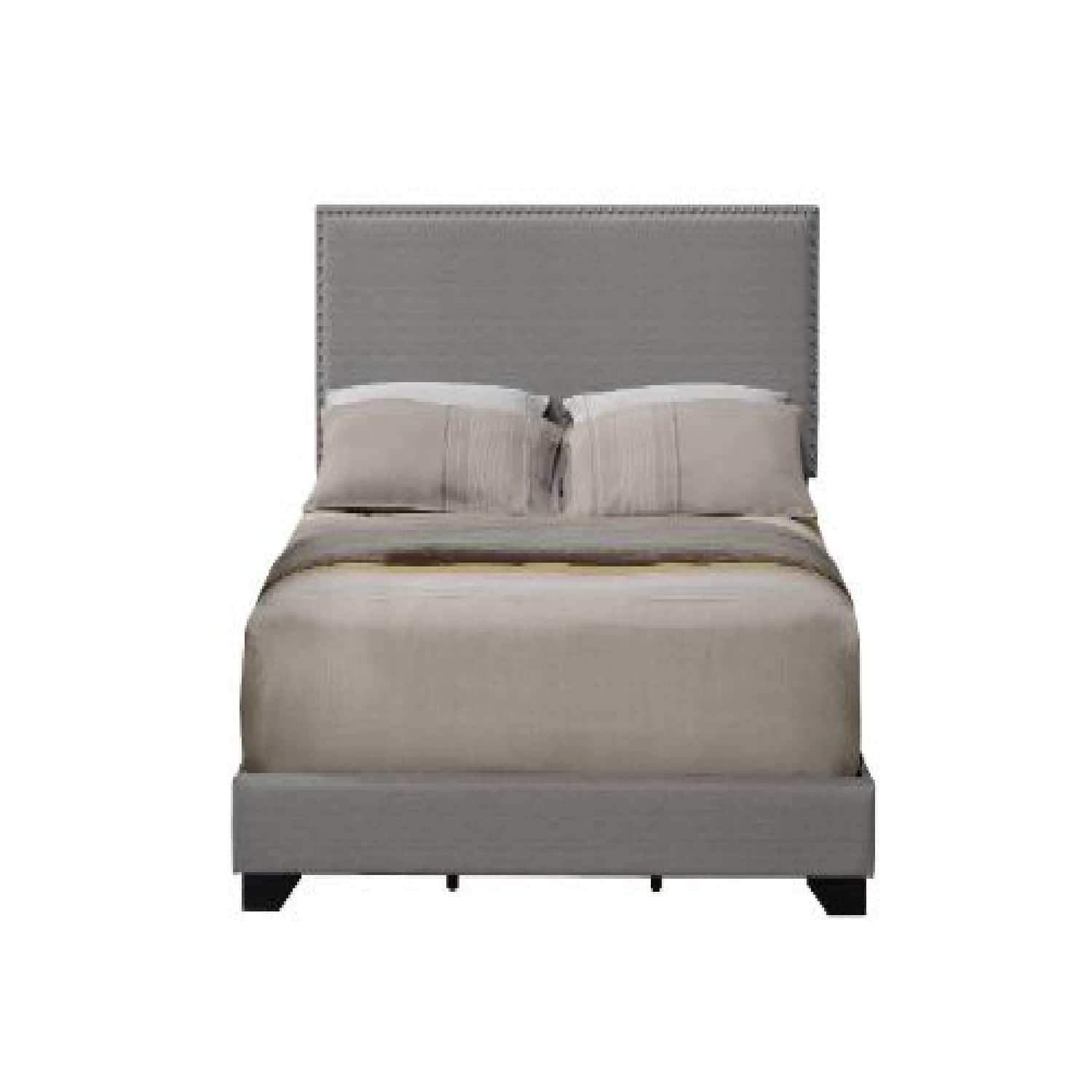 Manhattan Lane - Queen Size Bed with Fabric Upholstery and Nailhead Accent, Gray - Gray
