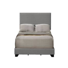 Manhattan Lane - Queen Size Bed with Fabric Upholstery and Nailhead Accent, Gray - Gray