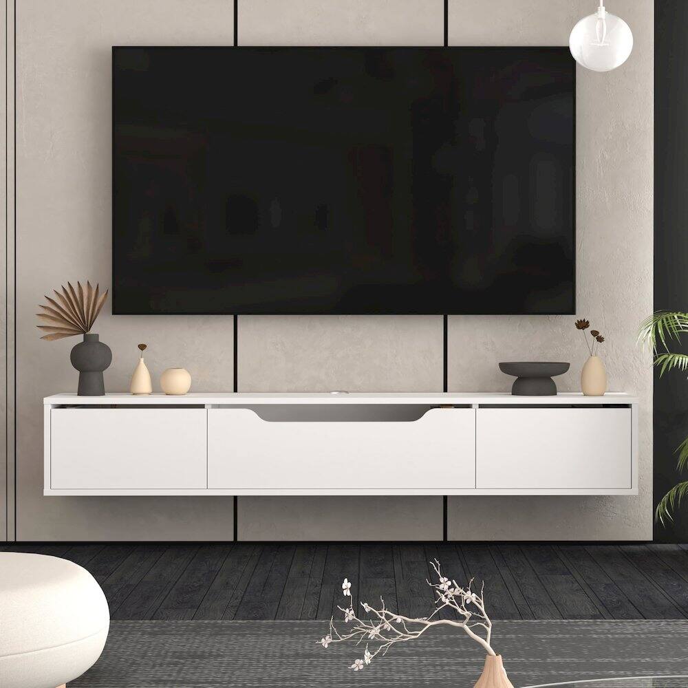 Left. Atelier Mobili - Floating TV Stand for Up to 80 Inch TVs – Wall Mounted Media Console - White.