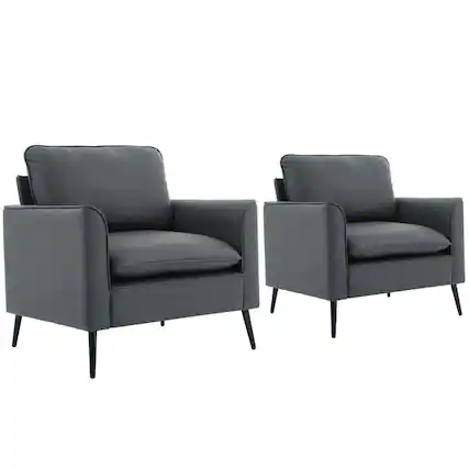 Front. Kadyn - Faux Leather Upholstered 2-Piece Sofa Set, Nordic Retro Style Casual Sofa Chair for Living Room, Light Gray - Gray.