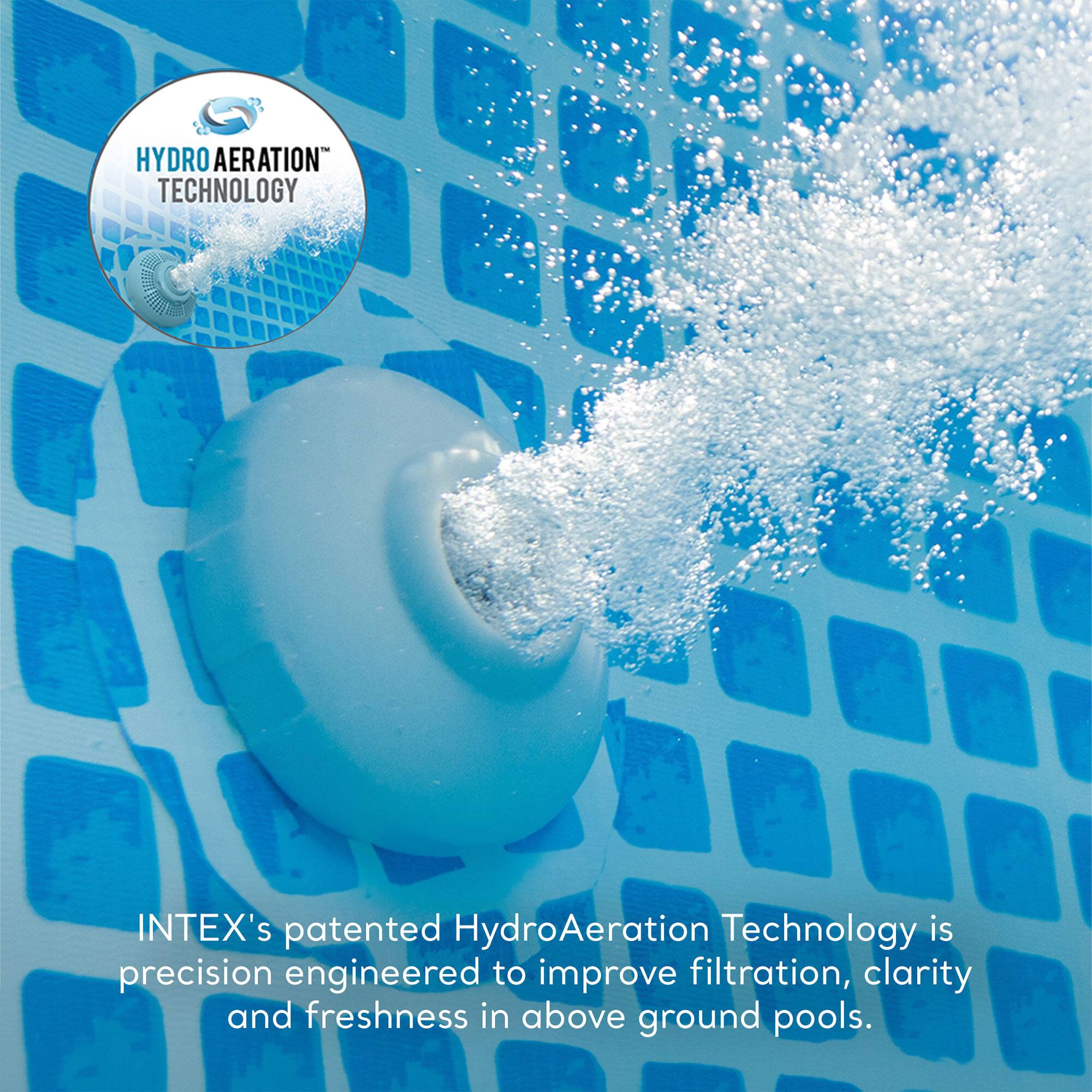 INTEX's patented HydroAeration Technology is precision engineered to improve filtration, clarity and freshness in above ground pools.