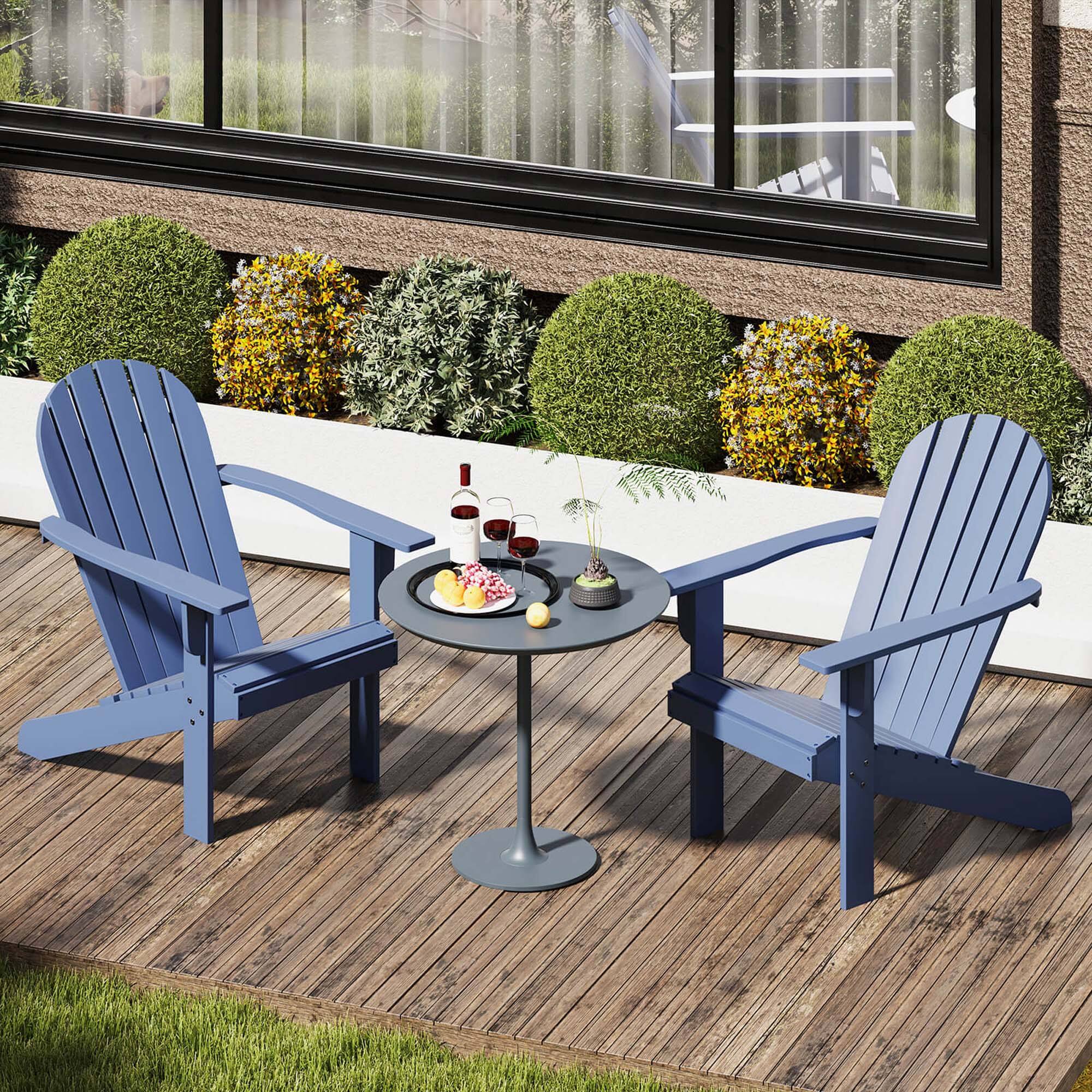 Back. Costway - Patio Adirondack Chair with Inclined Seat High Backrest & Wide Armrests - Blue.
