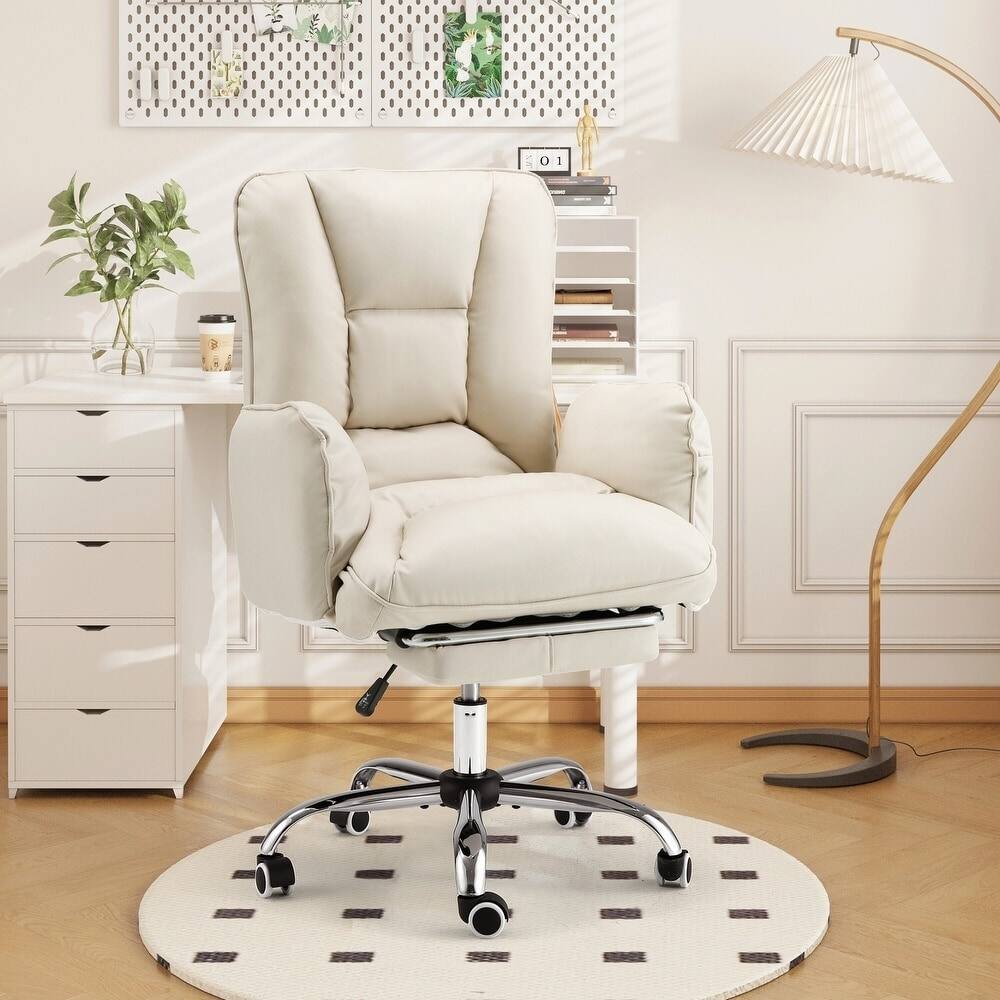 Angle. U-HOMY - Ergonomic Office Chair with Footrest, High Back Recliner, Lumbar Support & Adjustable Height for Home or Gaming - White.