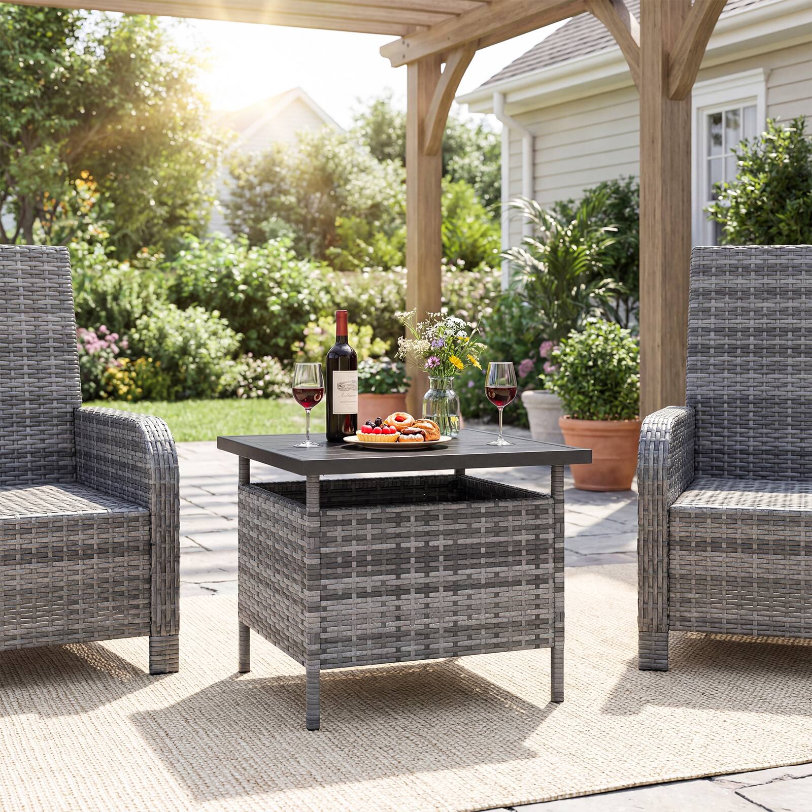 Alt View 3. Gymax - Gymax 22'' Patio Rattan Square Side End Table Garden Bistro Umbrella Stand Table W/Hole Mix Gray - Gray.