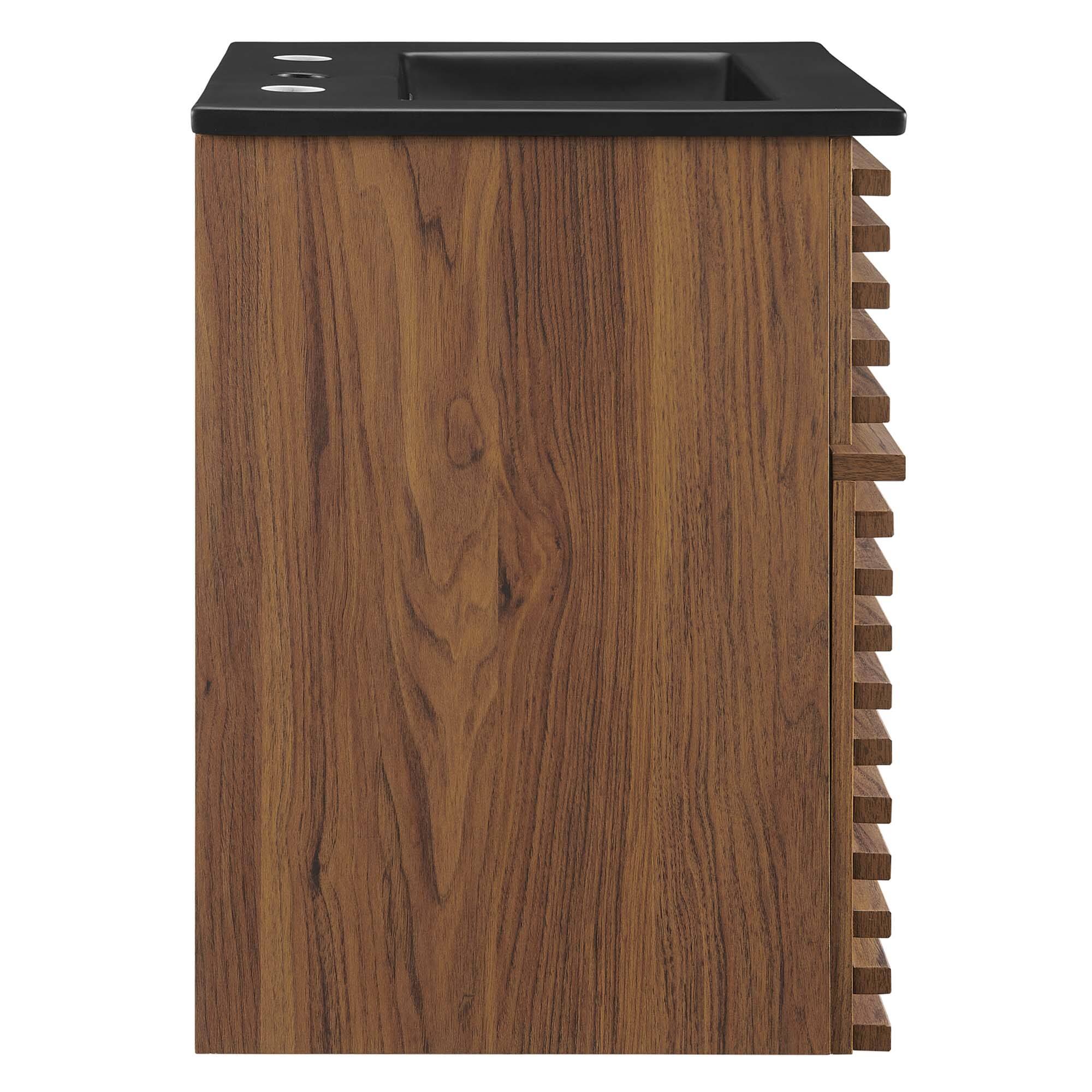 Alt View 1. Modway - Render Wall-Mount Bathroom Vanity with Black Basin Included - Walnut Black.