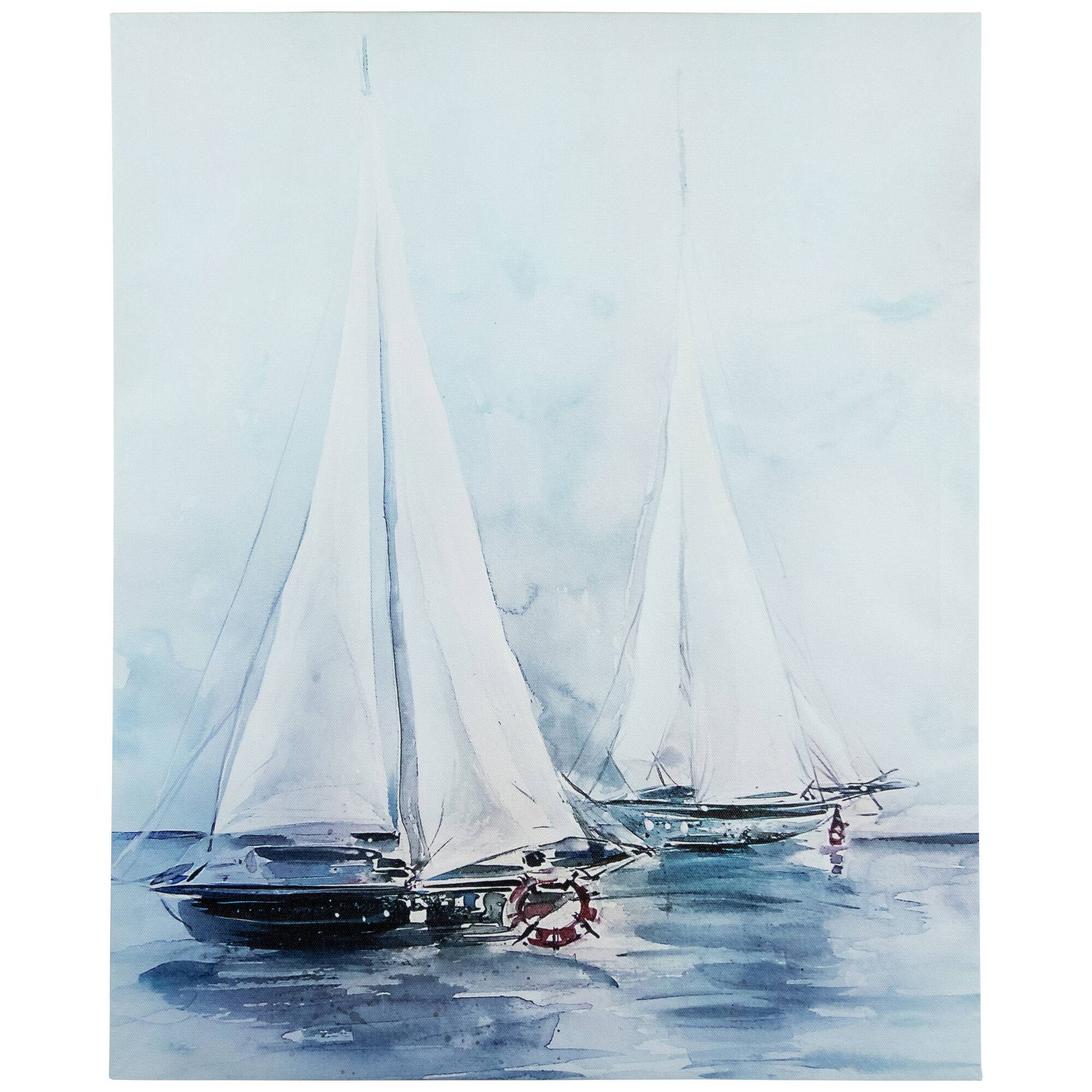 Front. Northlight - Sailboats Watercolor Canvas Wall Art - 19.5" x 15.75" - Blue.