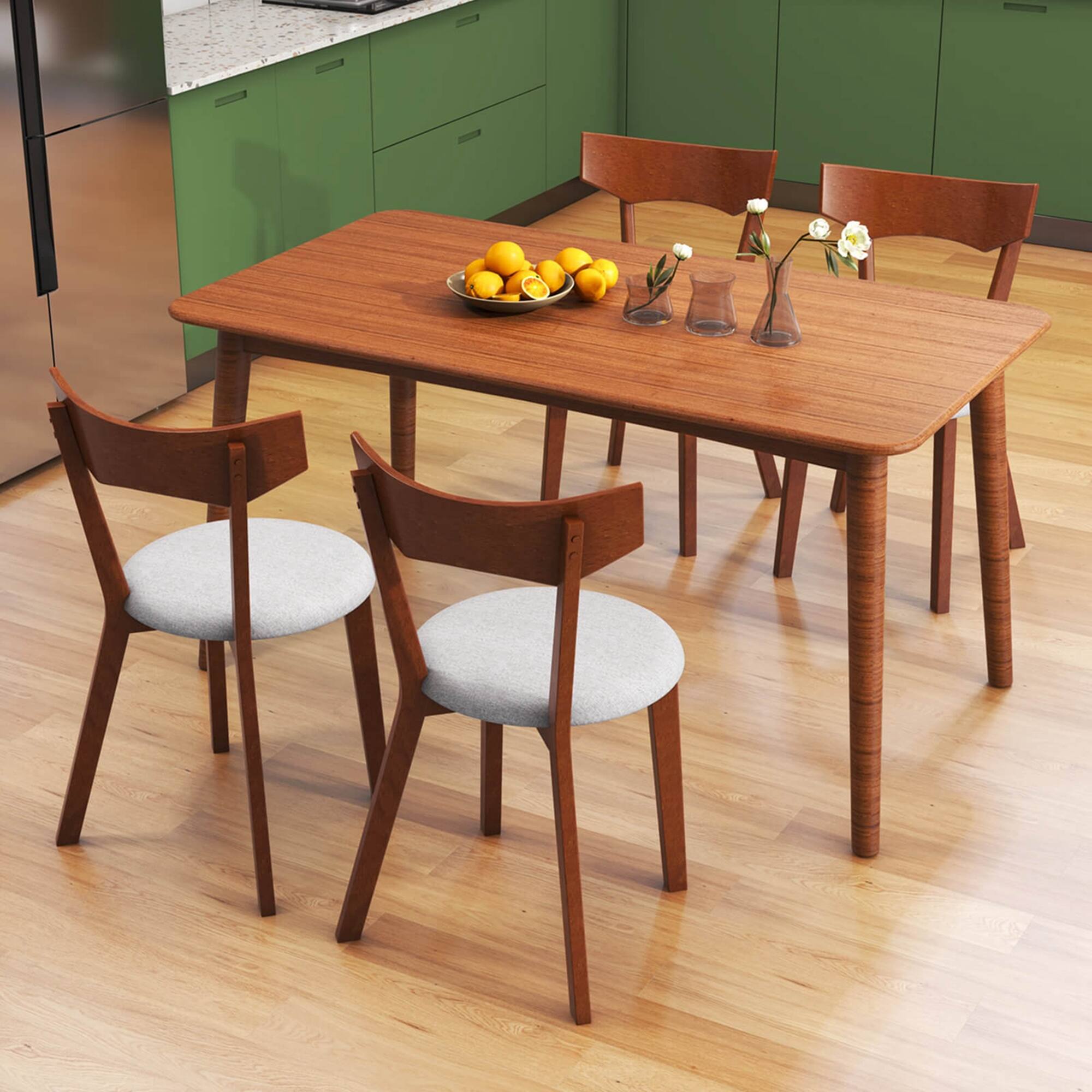 Angle. Costway - Wooden Armless Dining Chair Set of 4 with Rubber Wood Legs Padded Seat Cushion - Walnut+Grey.