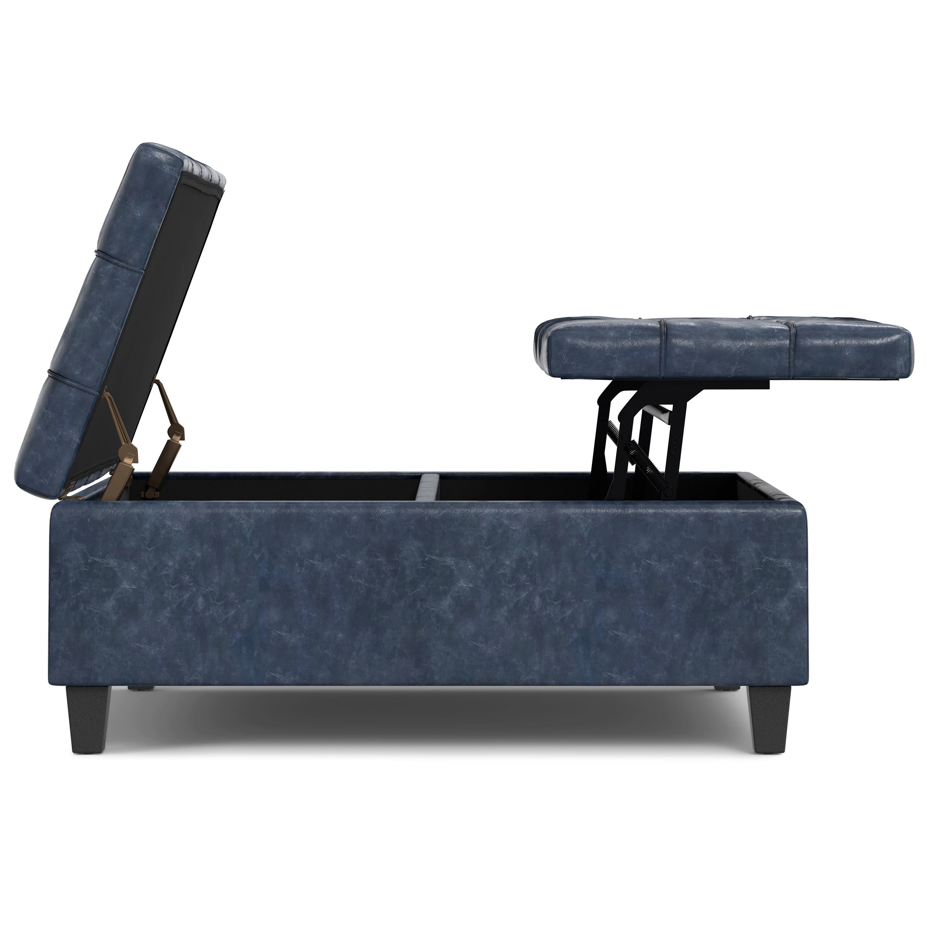 Alt View 2. Simpli Home - Harrison 40 inch Wide Large Square Coffee Table Storage Ottoman in Denim Blue Vegan Leather - Denim Blue.
