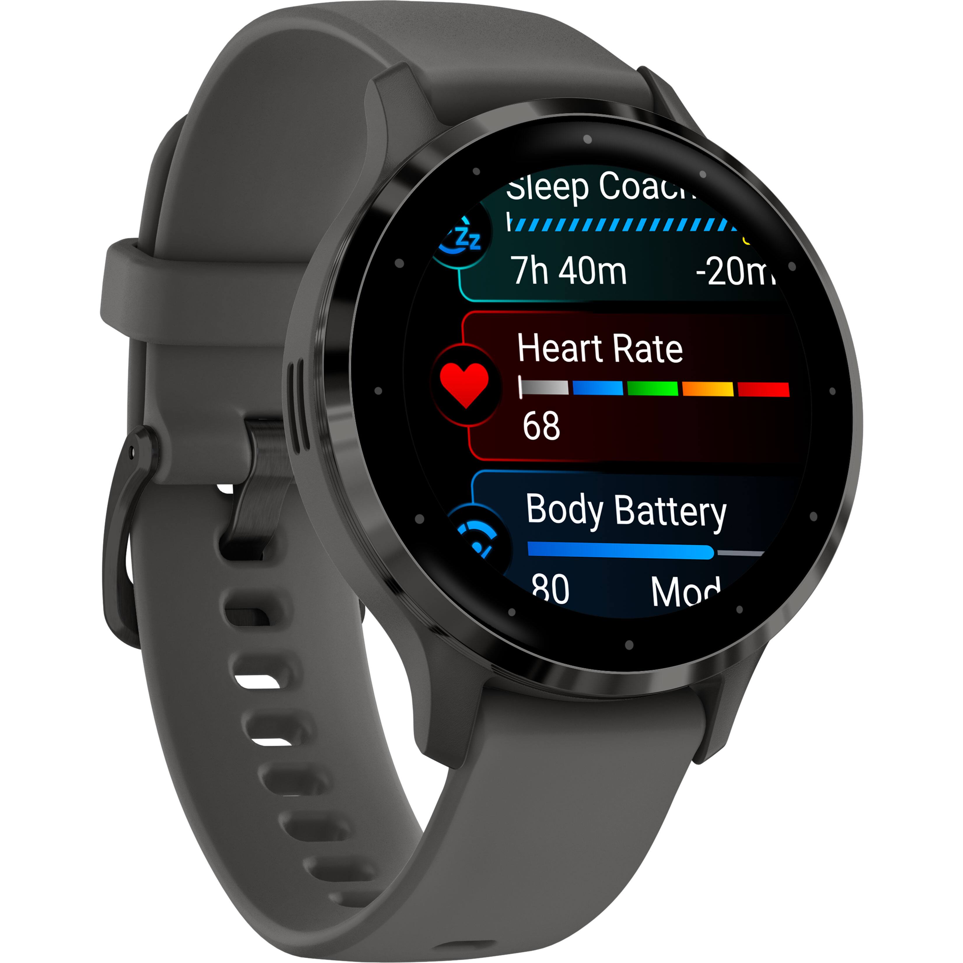 The text on the image reads: "Sleep Coach: 7h 40m -20m Heart Rate: 68 Body Battery: 80 Mod".