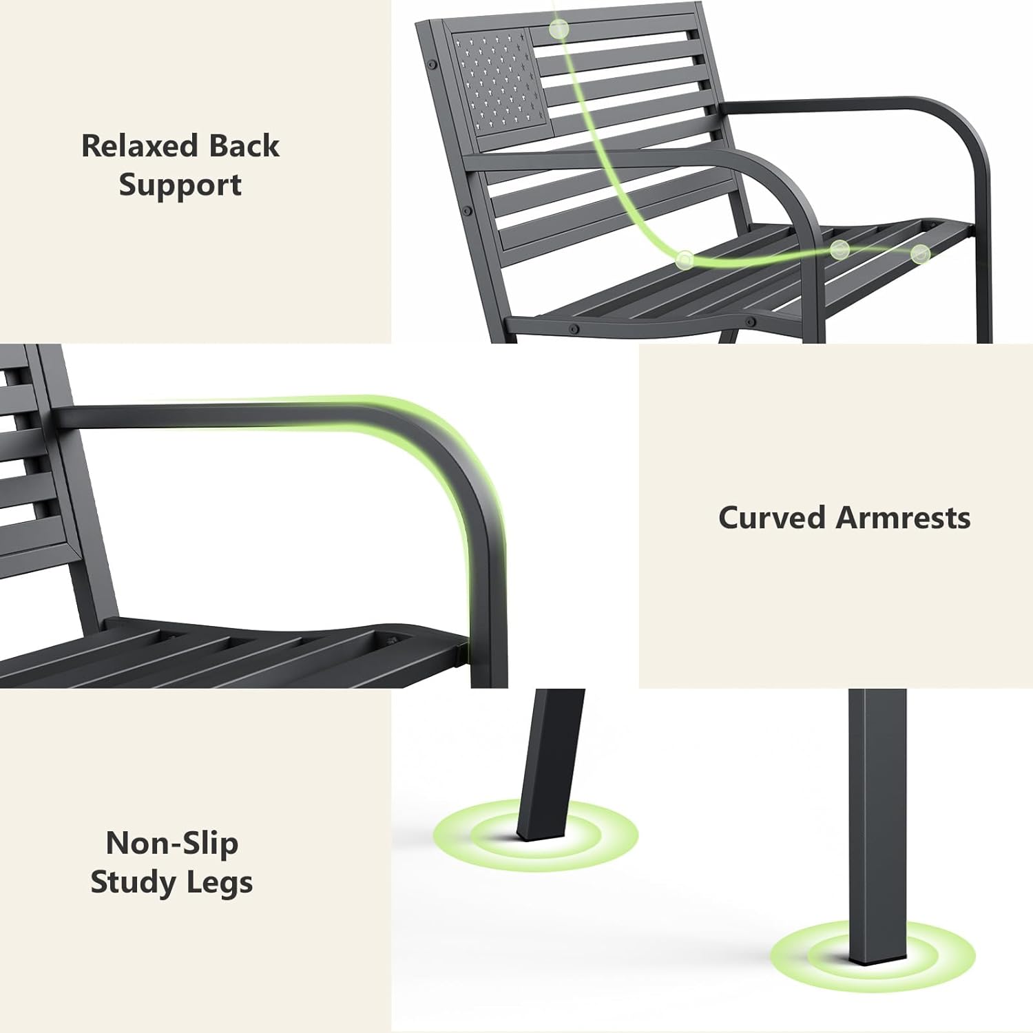1. Relaxed Back Support
2. Curved Armrests
3. Non-Slip Study Legs