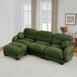 Anysun - 3 Seater L Shape Sectional Couch with Ottoman, Chenille Fabric, High-Density Foam & Curved Armrests for Living Room - Green