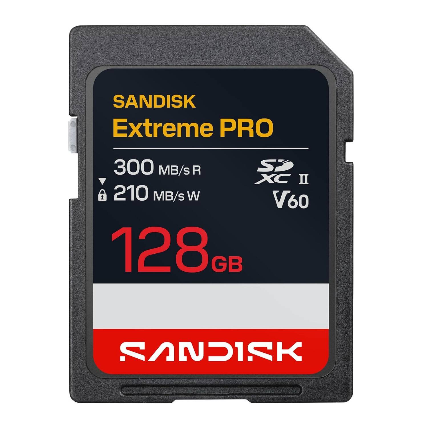 SANDISK Extreme PRO  
300 MB/s R  
210 MB/s W  
XC II  
V60  
128GB  
SANDISK