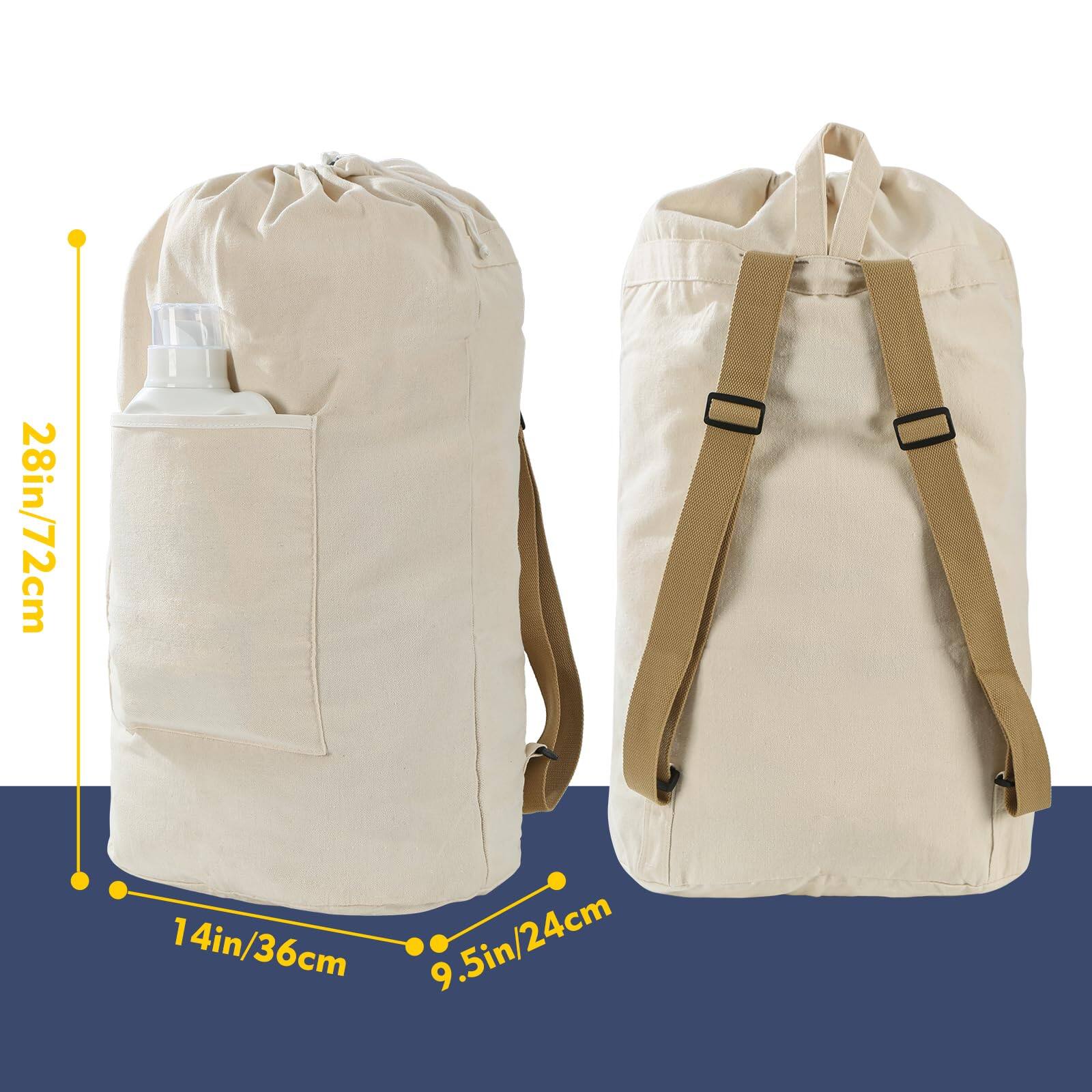Left. Pacoar Cade - Canvas Laundry Bag  Washable Backpack Adjustable Straps Large Front Pocket Drawstring Closure (beige X-large) - BEIGE-X-Large.
