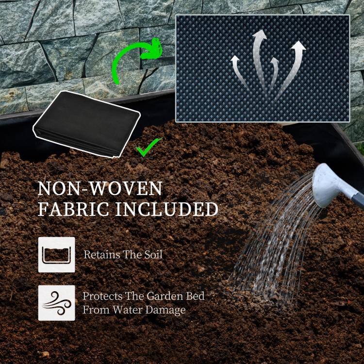 NON-WOVEN FABRIC INCLUDED

- Retains The Soil
- Protects The Garden Bed From Water Damage