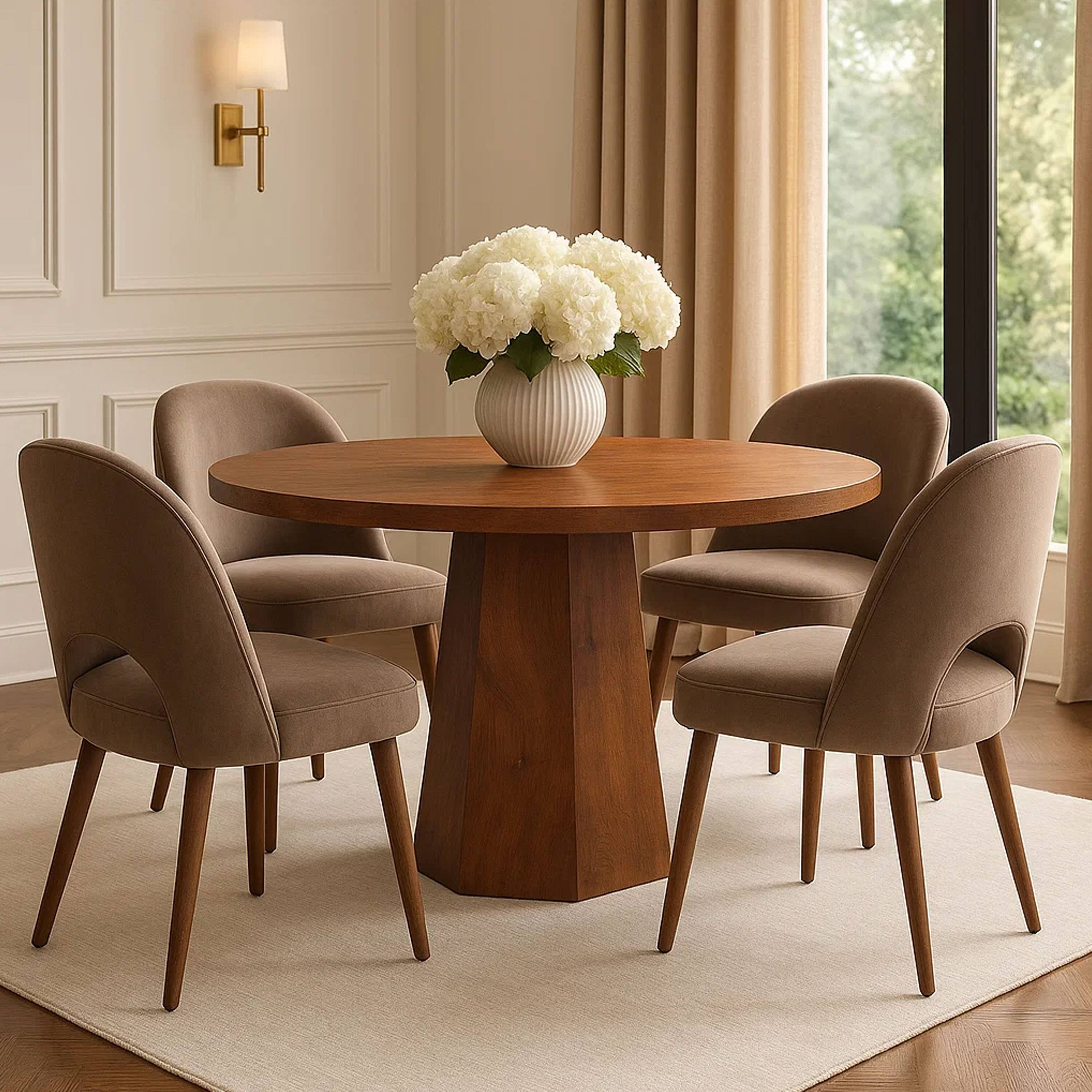 Alt View 9. Manhattan Lane - Koi Dining Table | 42" Round Top | Handmade | Octagonal Pedestal Base - Brown.