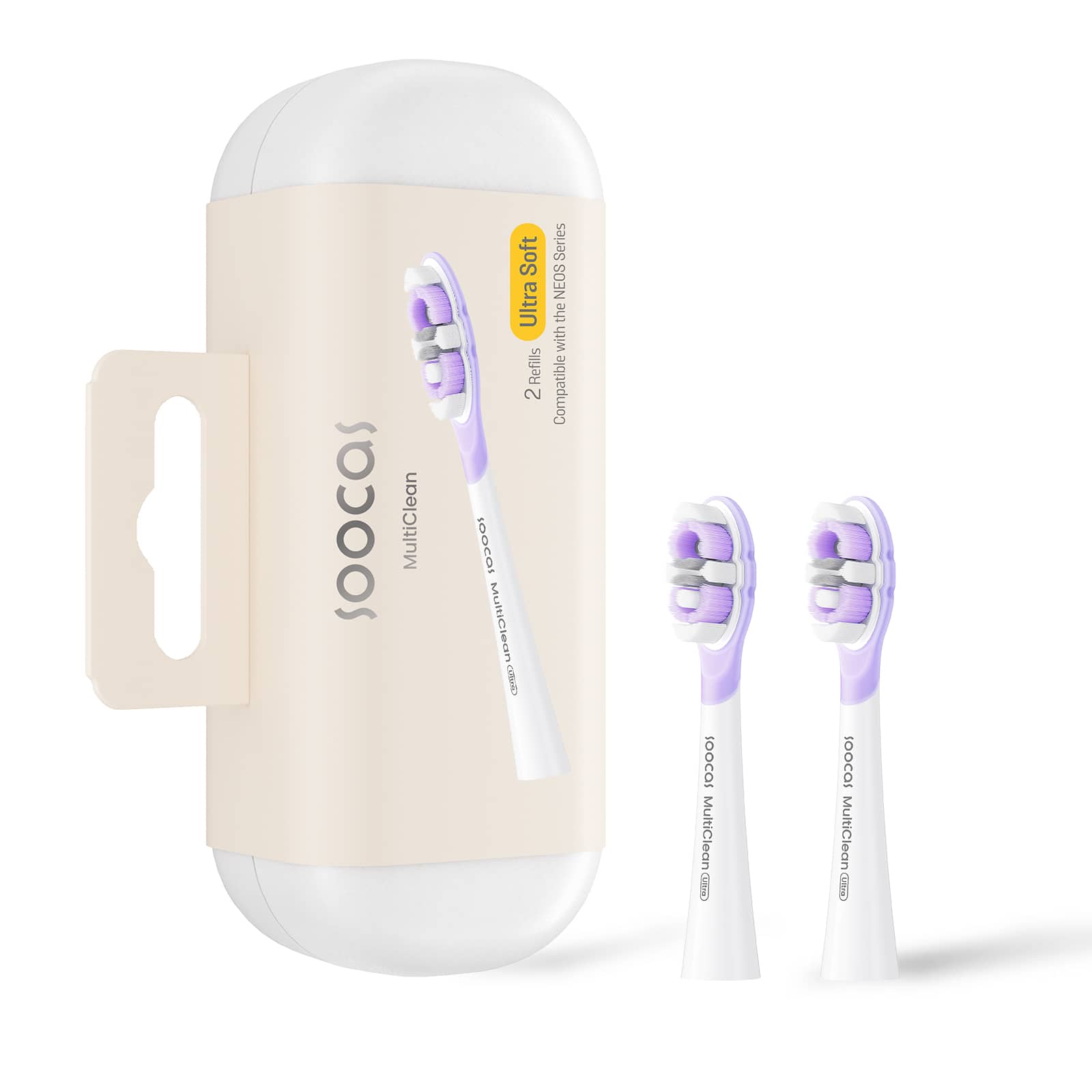 Soocas - Multiclean Ultra Soft Electric Toothbrush Replacement Heads, Compatible with both NEOS II and NEOS II Ultra - White