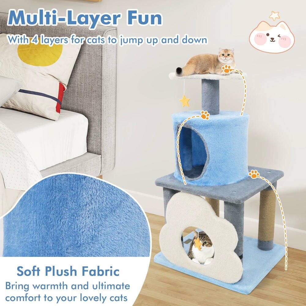 Multi-Layer Fun  
With 4 layers for cats to jump up and down  

Soft Plush Fabric  
Bring warmth and ultimate comfort to your lovely cats