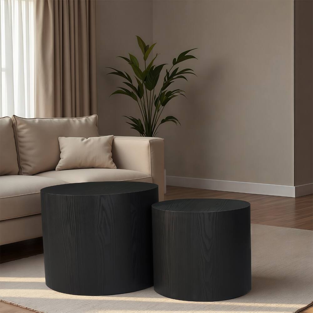 Alt View 10. Loheer - Loheer Nesting Coffee Table Set of 2 Modern Round Wood Side Table No Assembly Matte Black - Black.