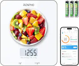 Renpho - Bluetooth Food Scale with App Digital Smart Kitchen Scale - White