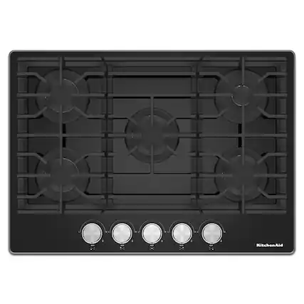 Front. KitchenAid - 30" Built-In Gas Cooktop with 18K BTU Burner - Black.